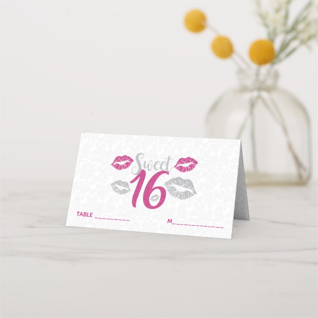 Pink And Gray Lips Place Card (Front)
