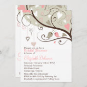 Pink and Gray Love Birds Bridal Shower Invitation (Front/Back)