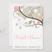 Pink and Gray Love Birds Bridal Shower Invitation (Back)