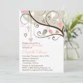 Pink and Gray Love Birds Bridal Shower Invitation (Standing Front)