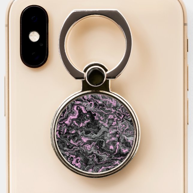 Pink and gray marble abstract phone ring stand (Close Up)