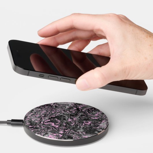 Pink and gray marble abstract wireless charger (Hand)