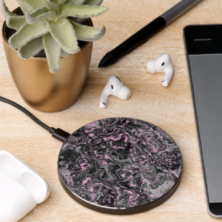 Pink and gray marble abstract wireless charger