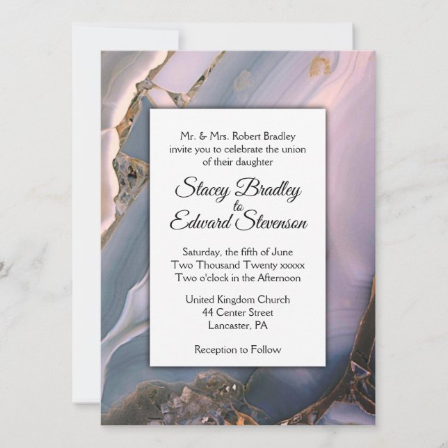  Pink and Gray Marble Agate Wedding Invitation (Front)