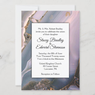 Pink and Gray Marble Agate Wedding Invitation