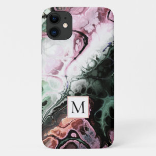 Pink and gray marble tie dye and monogram iPhone 11 case