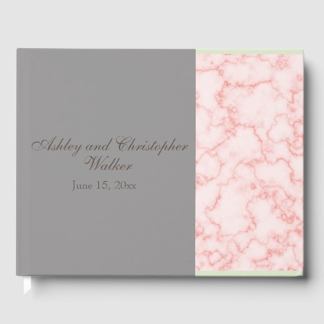 Pink and Gray Marble Wedding Guestbook (Front)