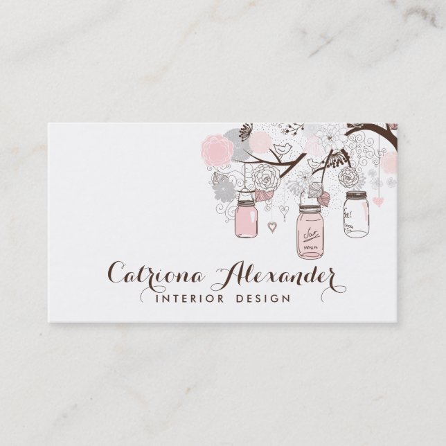 Pink and Gray Mason Jars Business Card (Front)