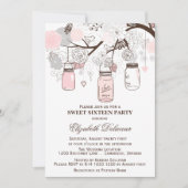 Pink and Gray Mason Jars Sweet Sixteen Invitation (Front)