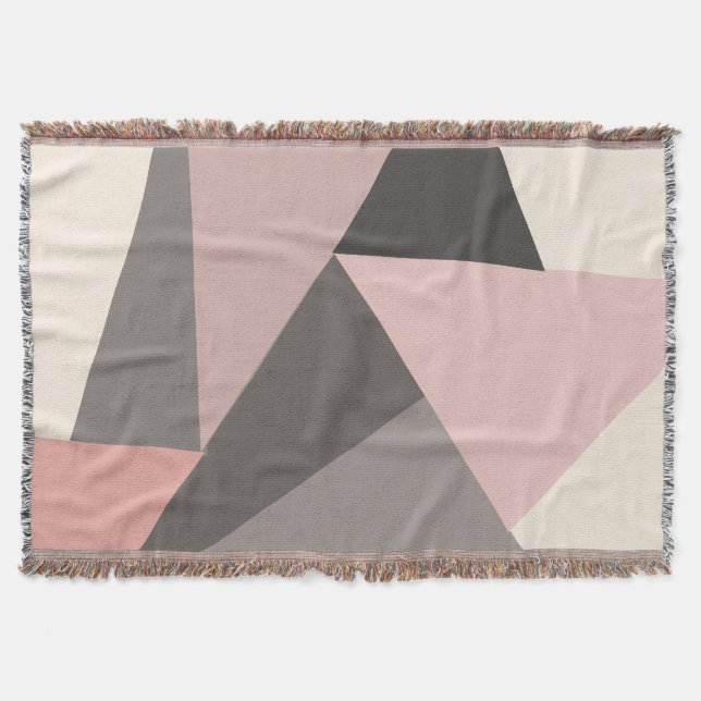 Pink and Gray Mid-century Modern Geometric   Throw Blanket (Front)