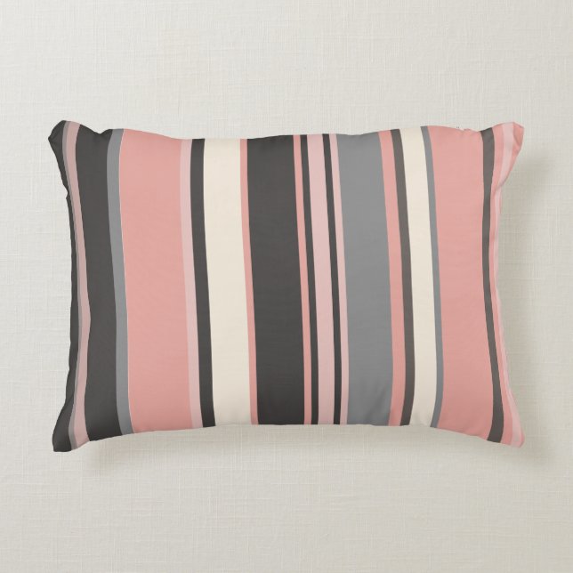 Pink and Gray Mid-century Modern Stripes   Accent Pillow (Front)