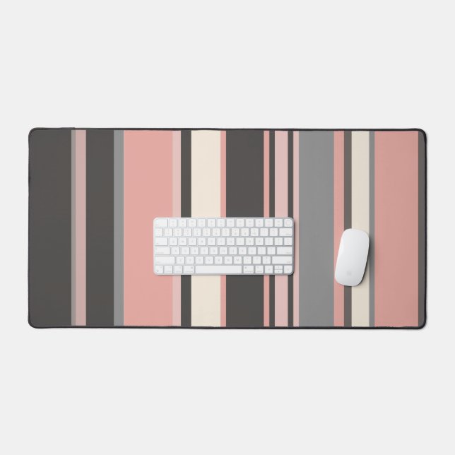 Pink and Gray Mid-century Modern Stripes  Desk Mat (Keyboard & Mouse)