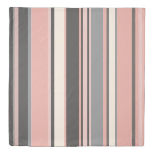 Pink and Gray Mid-century Modern Stripes Duvet Cover