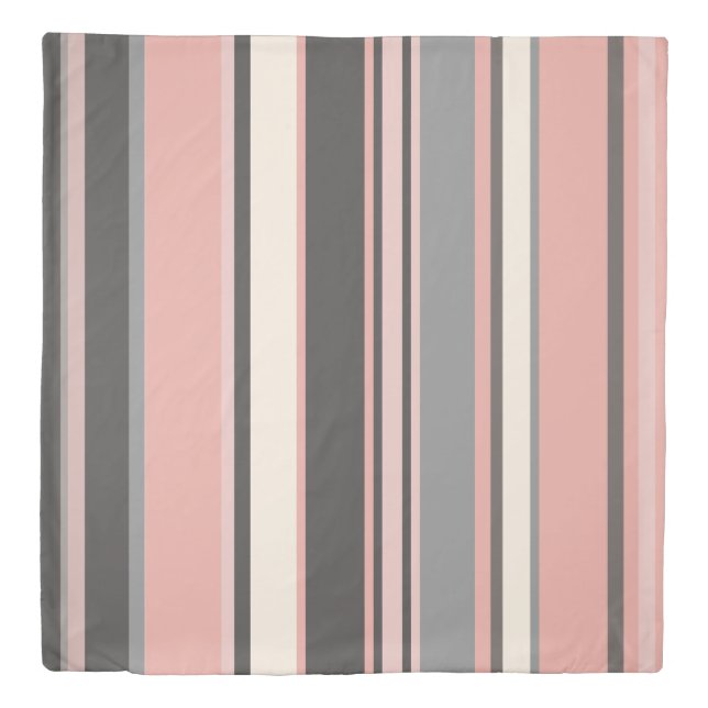 Pink and Gray Mid-century Modern Stripes   Duvet Cover (Front)