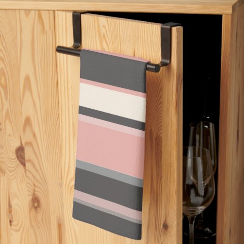 Pink and Gray Mid_century Modern Stripes   Kitchen Towel