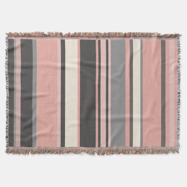 Pink and Gray Mid-century Modern Stripes   Throw Blanket (Front)