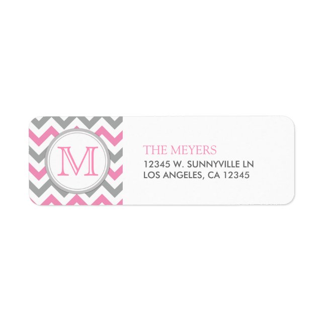 Pink and Gray Modern Chevron with Monogram Label (Front)