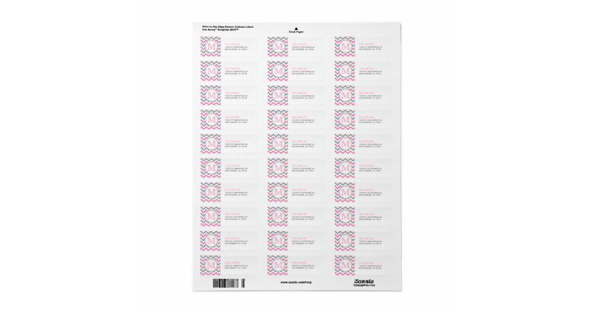 Pink and Gray Modern Chevron with Monogram Label | Zazzle