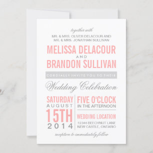 Pink and Gray Modern Typography Wedding Invitation