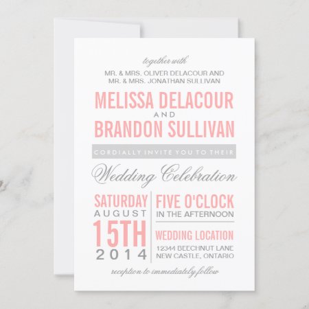Pink And Gray Modern Typography Wedding Invitation