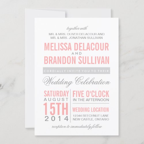 Pink and Gray Modern Typography Wedding Invitation