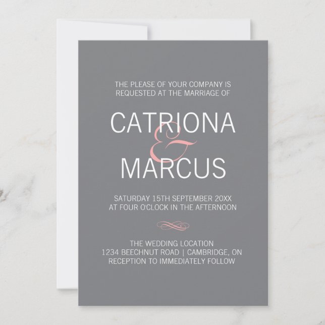 Pink and Gray Modern Typography Wedding Invitation (Front)