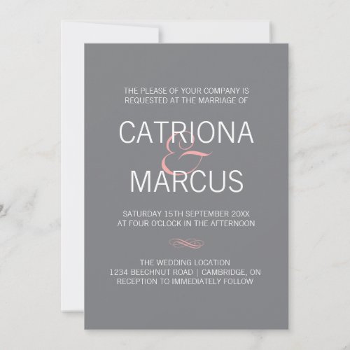 Pink and Gray Modern Typography Wedding Invitation