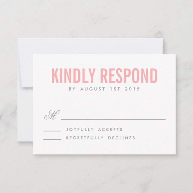 Pink and Gray Modern Typography Wedding RSVP Card (Front)