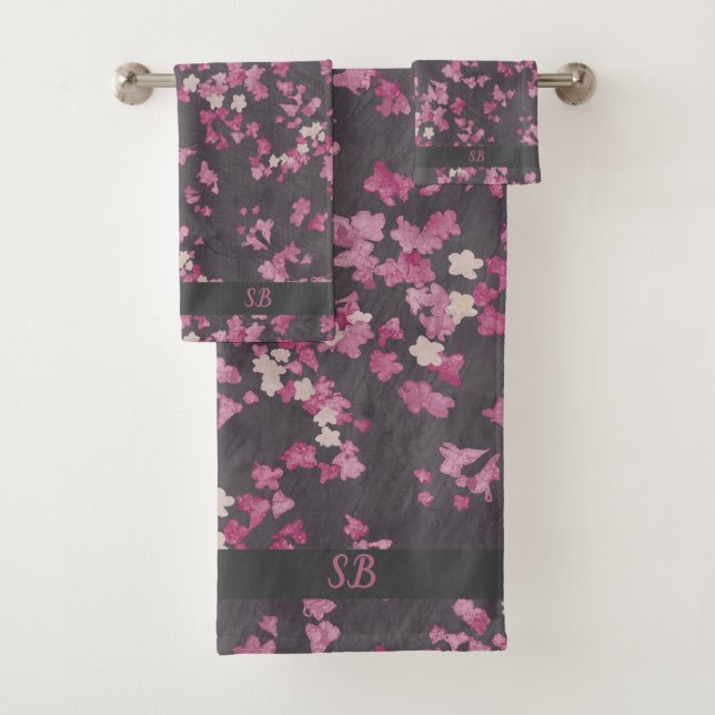 Pink and Gray Monogram  Bath Towel Set (Insitu)