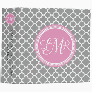 Pink and Gray Monogrammed Quatrefoil Personalized Binder