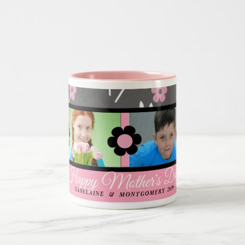 Pink and Gray Mothers Day Floral 2 Photo Two_Tone Coffee Mug