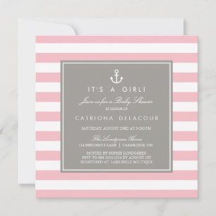 Pink and Gray Nautical Baby Shower Invitation