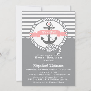 Pink and Gray Nautical Baby Shower Invitation