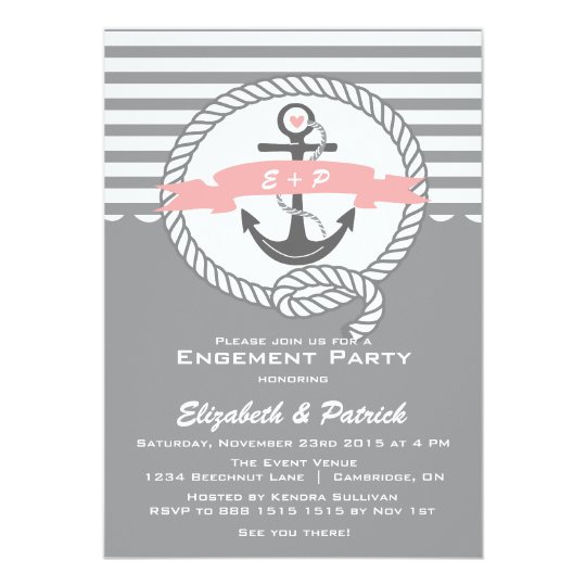 Pink and Gray Nautical Engagement Party Invitation