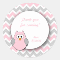 Pink and Gray Owl Baby Shower Favor Stickers