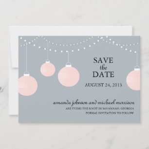 Pink and Gray Paper Lantern Wedding Save the Date