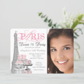 Pink and Gray Paris Sweet 16 Birthday Party Invitation (Standing Front)