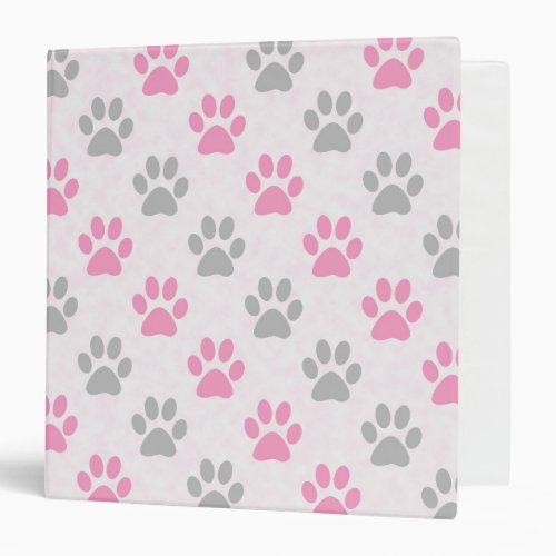 Pink and gray paw prints pattern binder