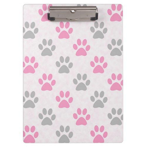 Pink and gray paw prints pattern clipboard