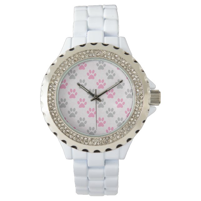Pink and gray paw prints pattern watch (Front)