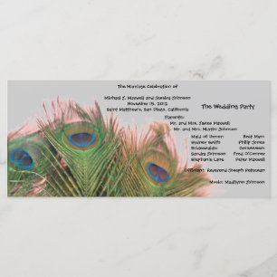 Pink and Gray Peacock Wedding Program