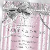 Pink and Gray Pearl Girly Baby Shower Invitation