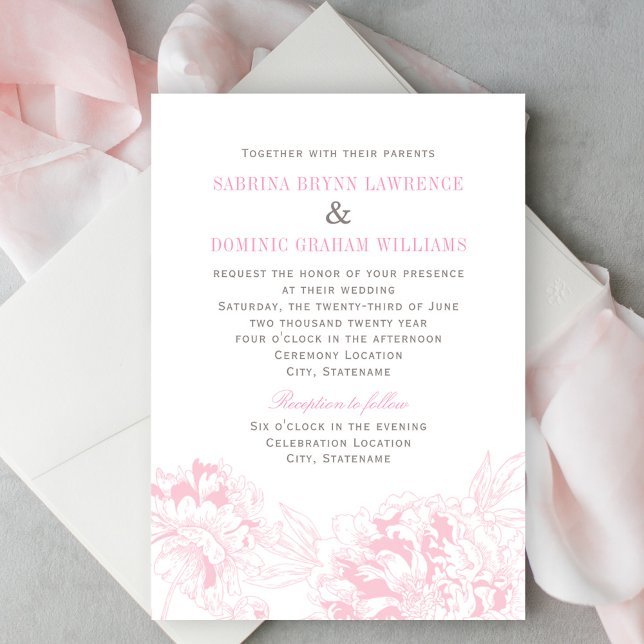 Pink and Gray Peony Garden Wedding Invitation (Creator Uploaded)