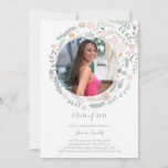 Pink and gray photo graduation announcement card