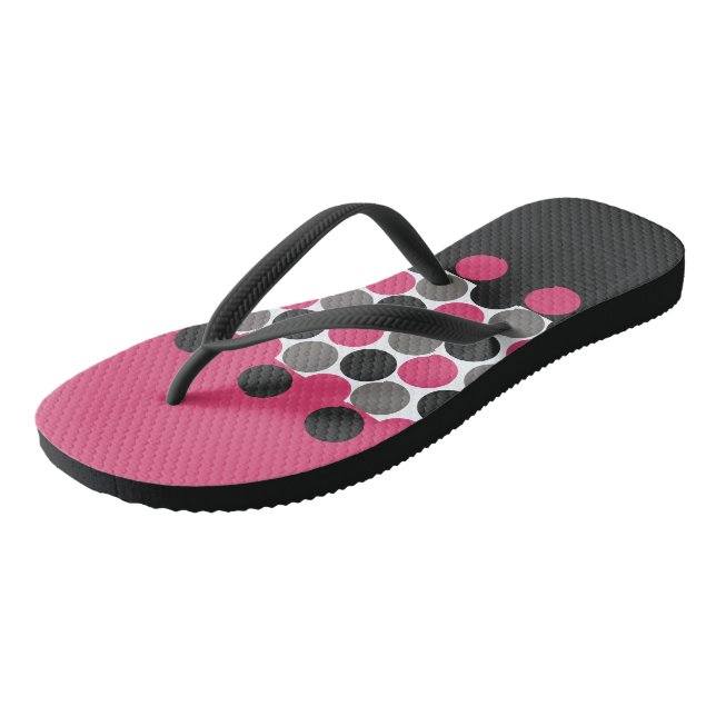 Pink and Gray Polika Dot    Flip Flops (Angled)
