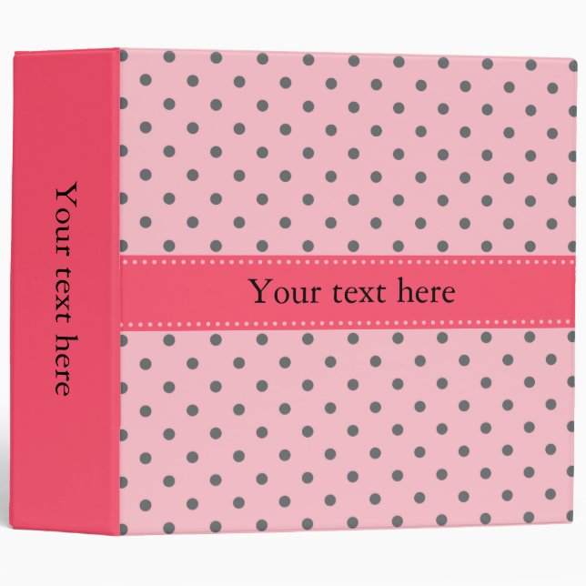 Pink and Gray Polka Dot Pattern Binder (Front/Spine)