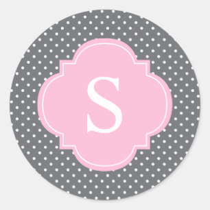 Pink and Gray Polka Dots Patter Classic Round Sticker