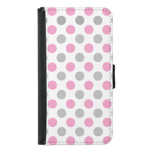 Pink and gray polka dots samsung galaxy s5 wallet case