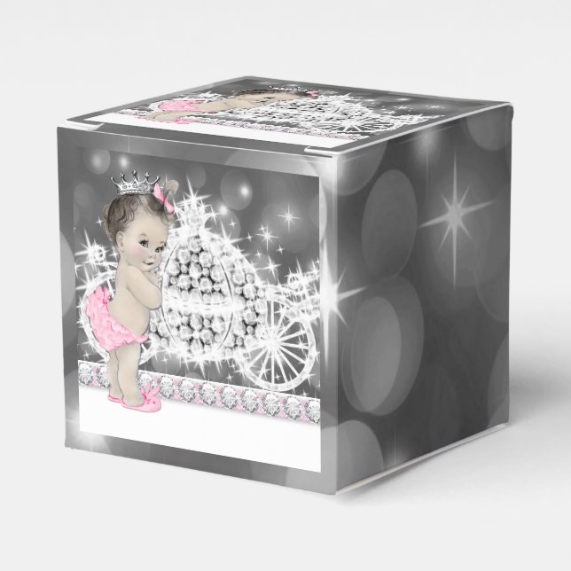 Pink and Gray Princess Baby Shower Favor Boxes (Front Side)