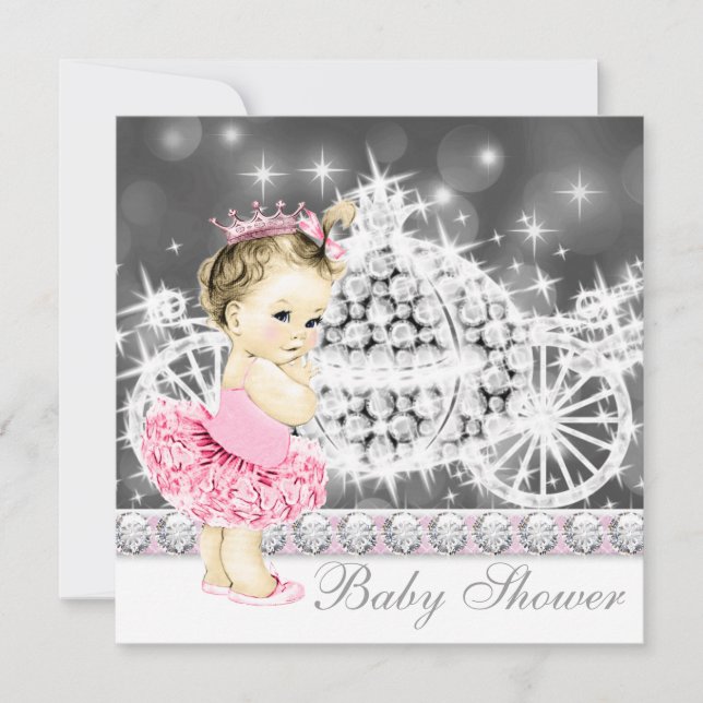 Pink and Gray Princess Ballerina Tutu Baby Shower Invitation (Front)